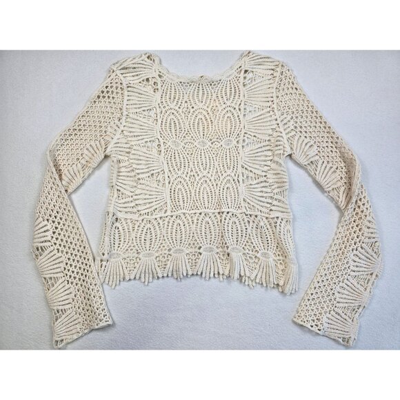 NWT Rebellion Again Crochet Top M Beige 100% Cotton Medium Boho Hippie Sweater - Picture 4 of 5